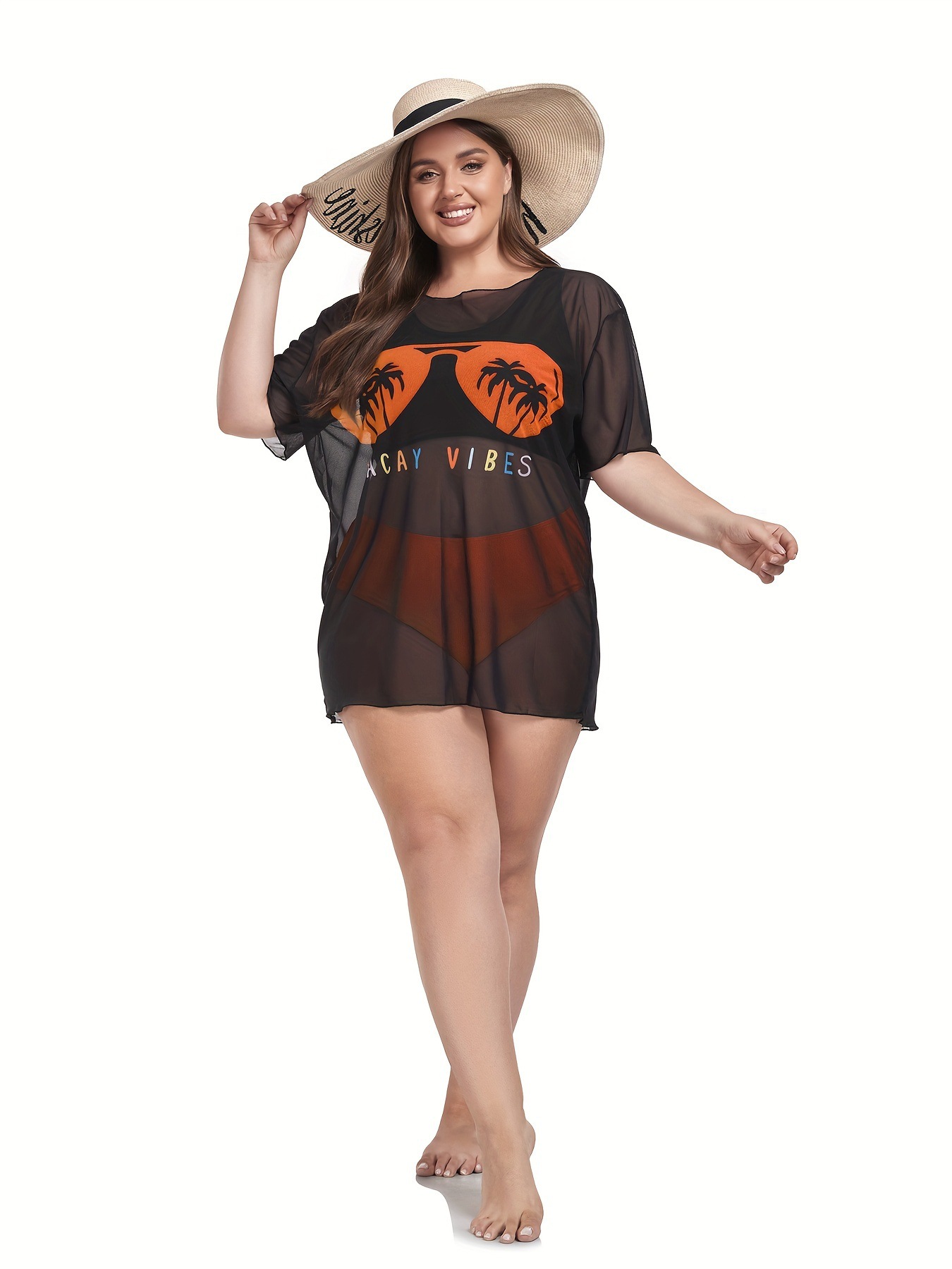 Plus size 3 Piece Bathing Suit Sexy  Beach Funny Tropical Print Tankini Set